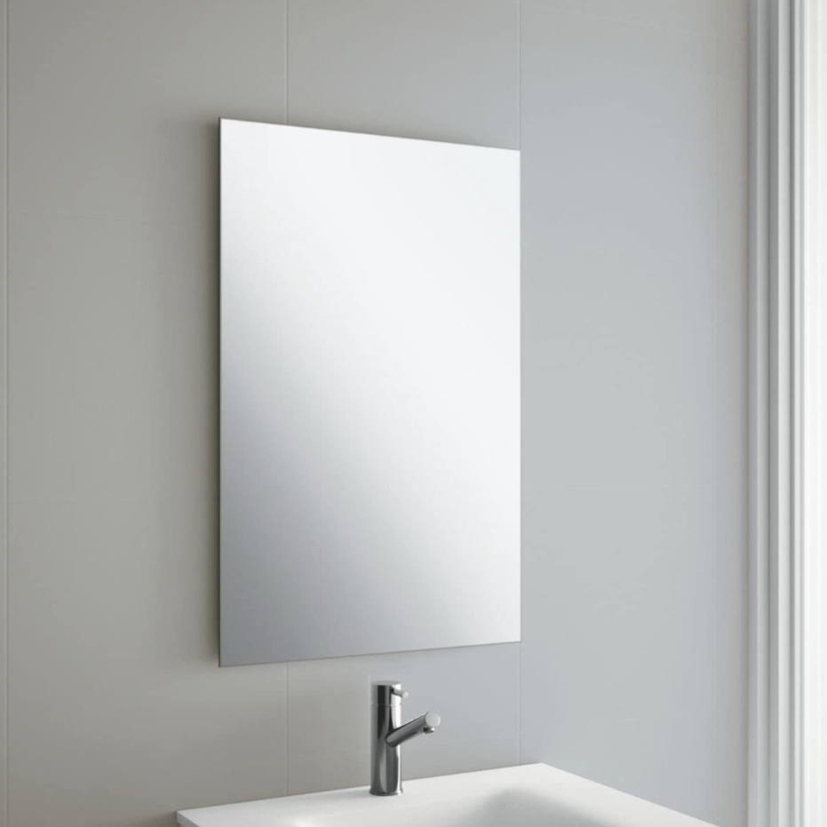 Plain Bathroom Mirror, Unframed, Frameless Bathroom Mirror with Chrome Effect Metal Spring Loaded Wall Hanging Fixing Clips Rectangle 40 x 50cm